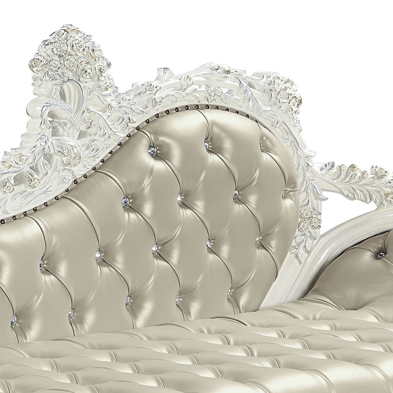 ACME Vanaheim Bench, Beige Synthetic Leather & Antique White Finish