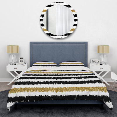 Motif à rayures noires - Ensemble de housse de couette abstrait - Microfibre de polyester