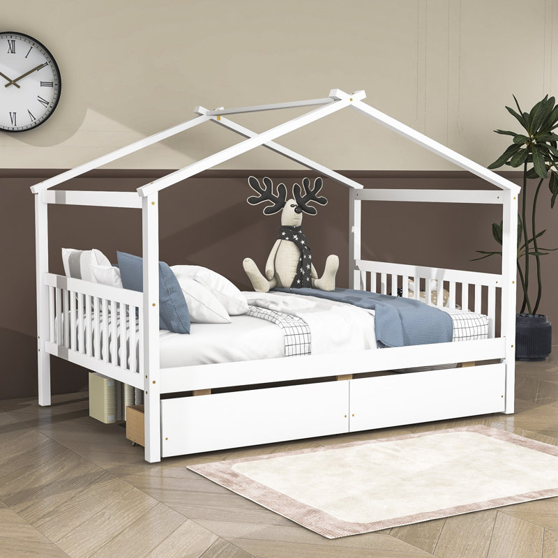 Souris Wood Daybed with 2 Big Drawers, White, Full