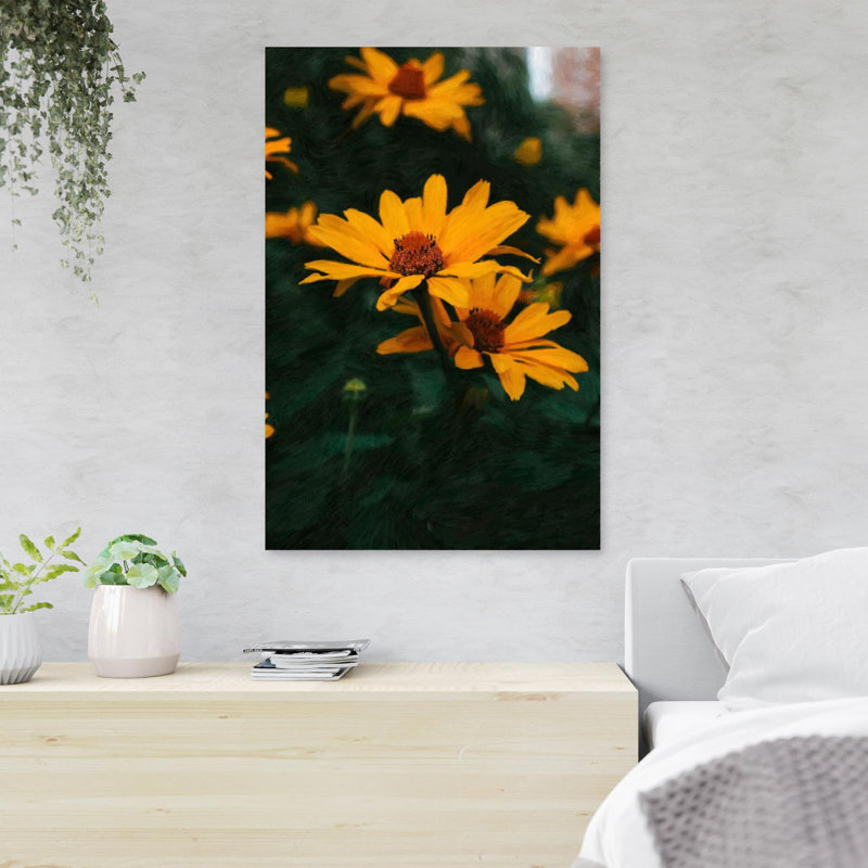 Yellow Flower In Tilt Shift Lens 9 - 1 Piece Rectangle Graphic Art Print On Wrapped Canvas, 14" H x 11" W x 2" D