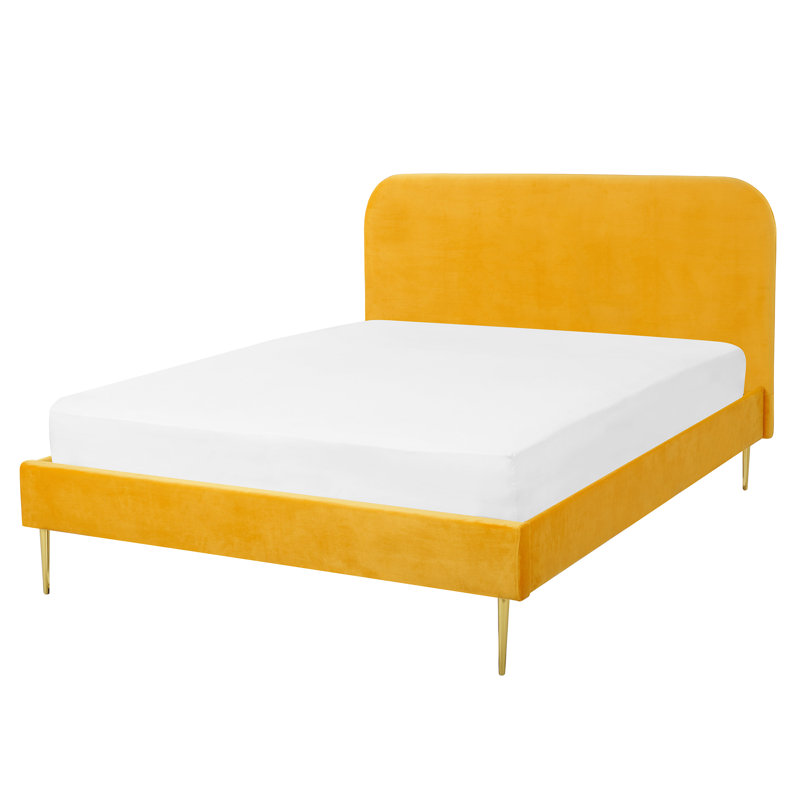 Glaser Upholstered Velvet Bed, 180 x 200cm, Yellow