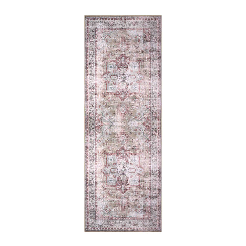 Bungalow Rose Pink/Beige Machine Washable Area Rug – Non-Slip, Stain Resistant, GRS Certified, for Bedroom, Living & Dining