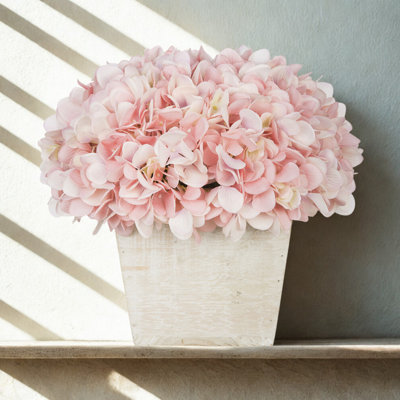 Synthetic Fabric Pink Hydrangea Arrangement in Planter