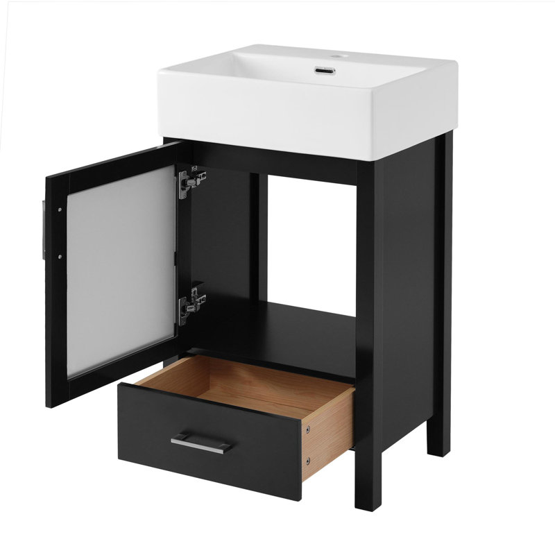 20"bathroom vanity with ceramic sink and ample storage - ideal for small bathrooms, Black