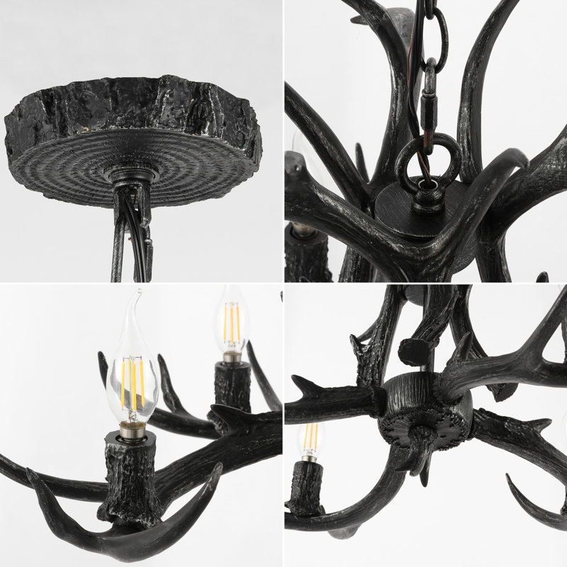 Rohrbach Candle Style Wagon Wheel Chandelier, Black, 14.5" H x 26" W x 26" D