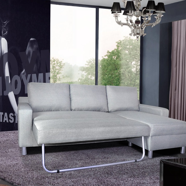 Falgoust Upholstered L-Shaped Sectional, Right Hand Facing, Gray Linen Blend