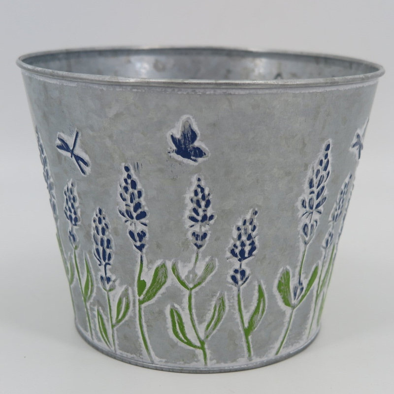Butterflies On Lavender Plants Metal Planter, 5.25" H x 6.75" W x 6.75" D