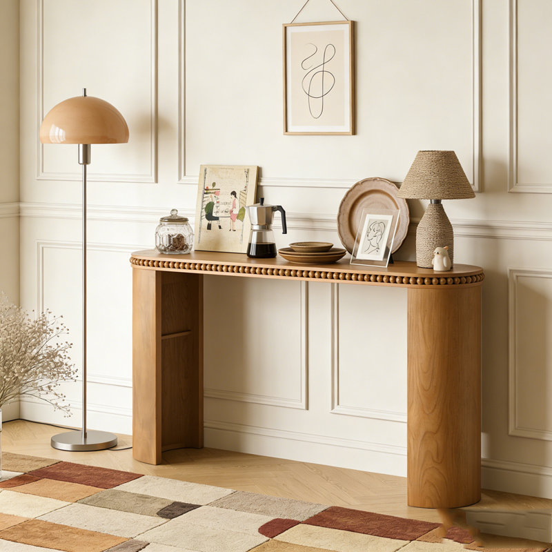 Console avec garniture perlée et pieds courbés réversibles, Brun