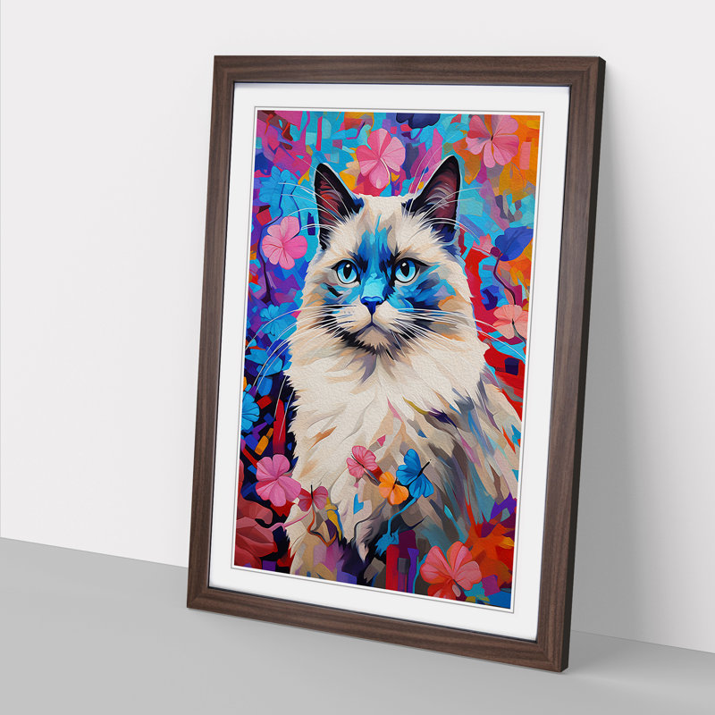 Ragdoll Cat Colour Field No.3 - Framed Print, 34cm H x 25cm W x 2cm D, Walnut