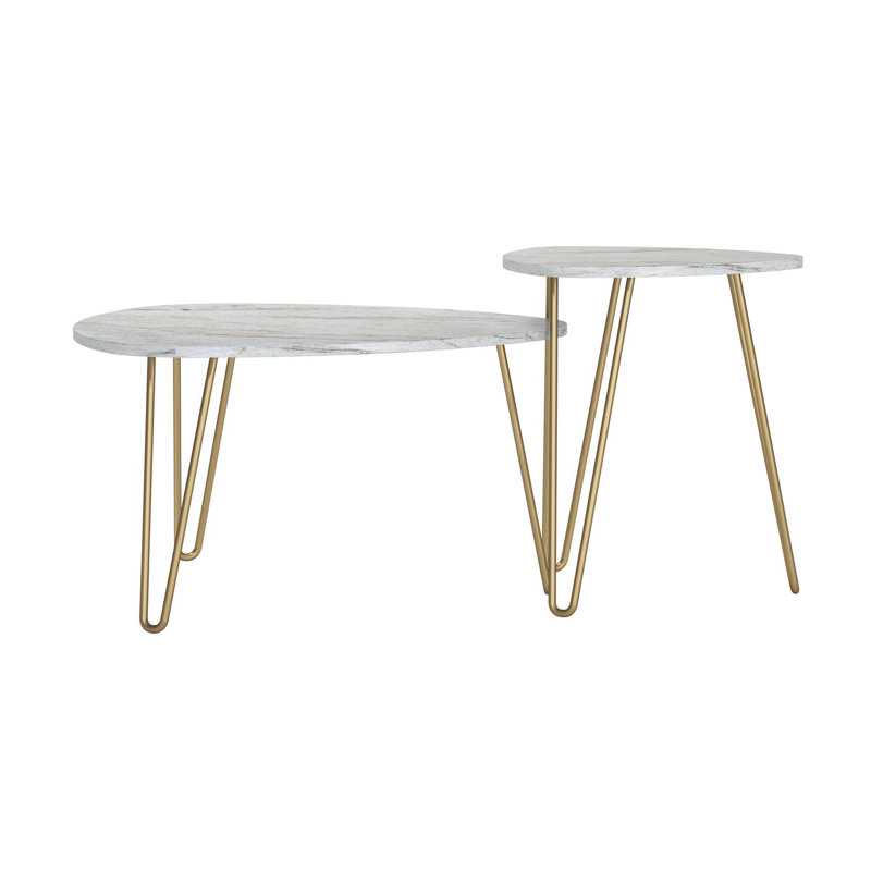 Ferro Nesting Tables, Gold, White