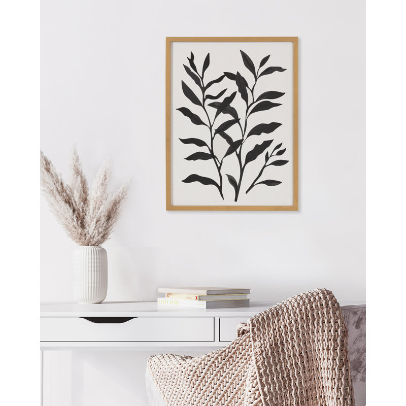 Art mural floral noir et blanc, Cadre doré, H 12,65 po x l 16,65 po