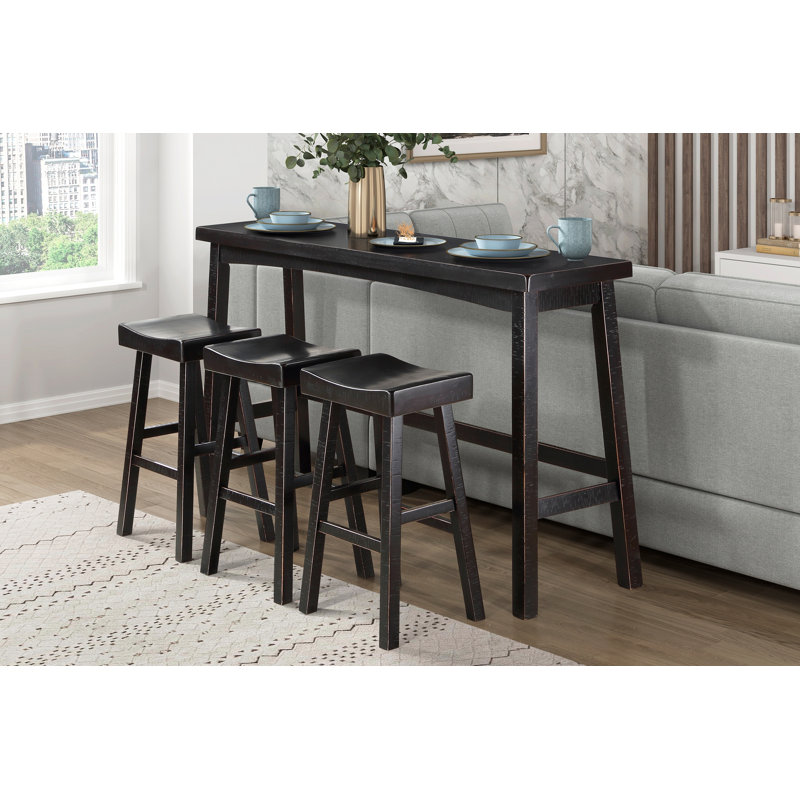 Ensemble de tabourets de bar, table et tabouret de bar transitionnel 4 pièces, Noir, Noir, H 42 po x l 72 po x P 18 po