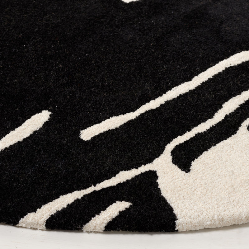 Amica Wool Black/Off-White Area Rug, Round 6'