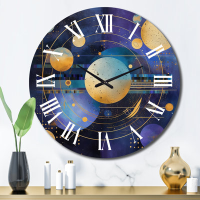 Horloge murale en métal mauve et jaune