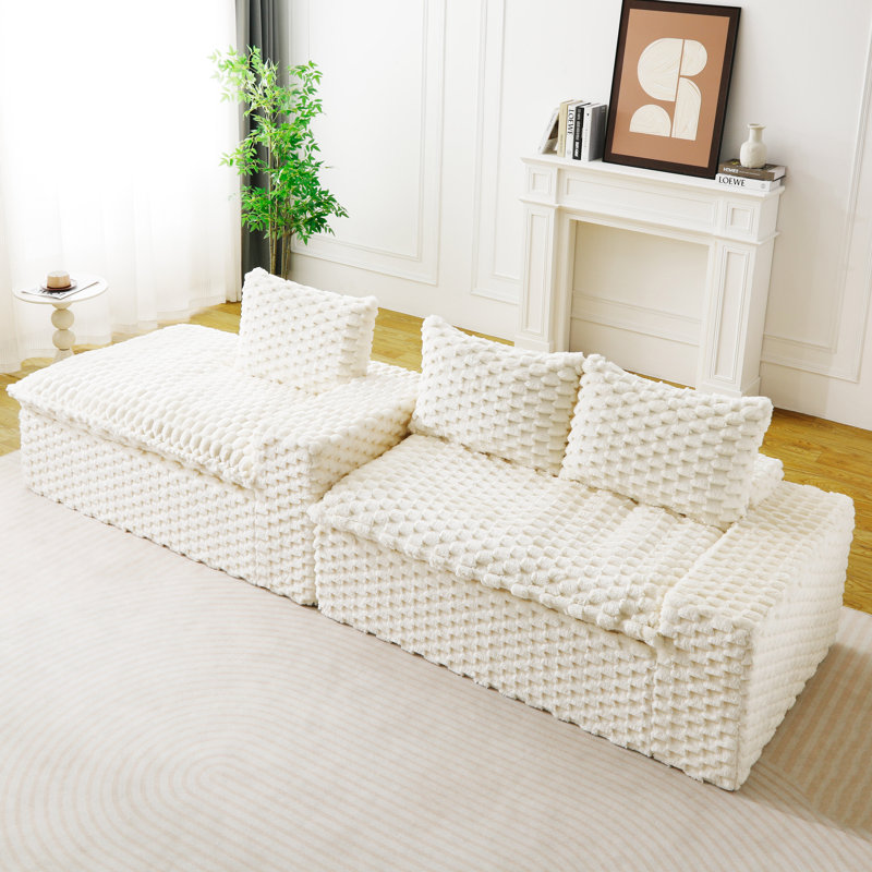 85.70" Turtle Velvet Multifunctional Modular Sofa (left-facing) And (right-facing), Left Hand Facing, White Polyester