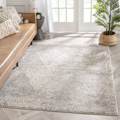 Marolda Enzo Tribal Geometric Lines Beige Distressed High-Low Rug