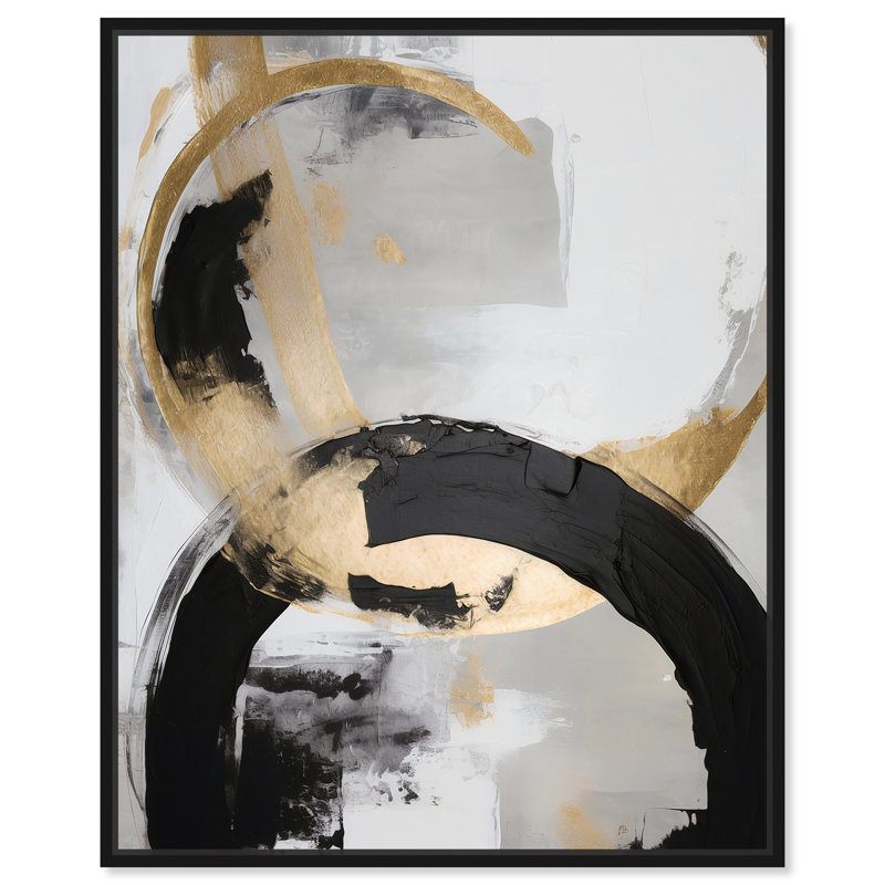 Art mural abstrait monochromatique circulaire par Art Remedy, Cadre noir, H 21 po x l 17 po