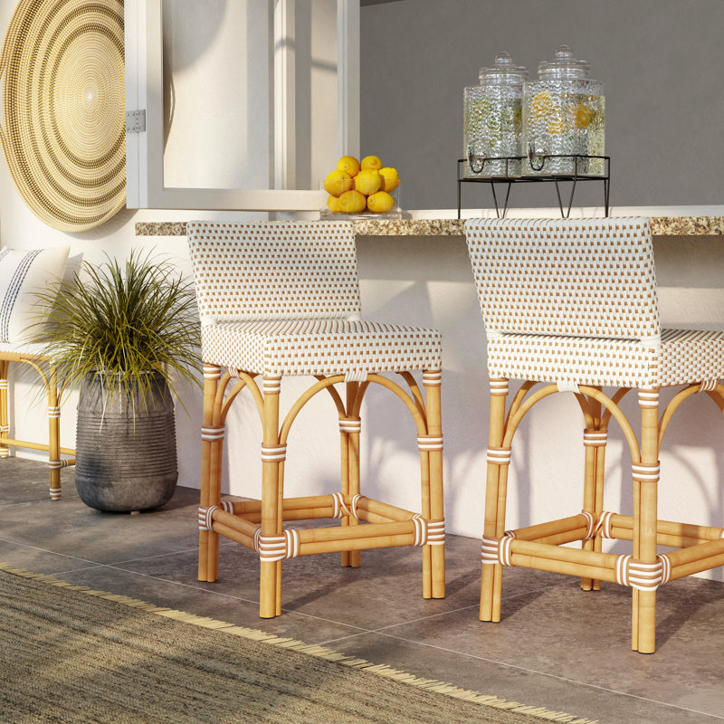 Amalfi 24.5 in. Seat Height Outdoor Counter Stool, Beige/White, White/Black