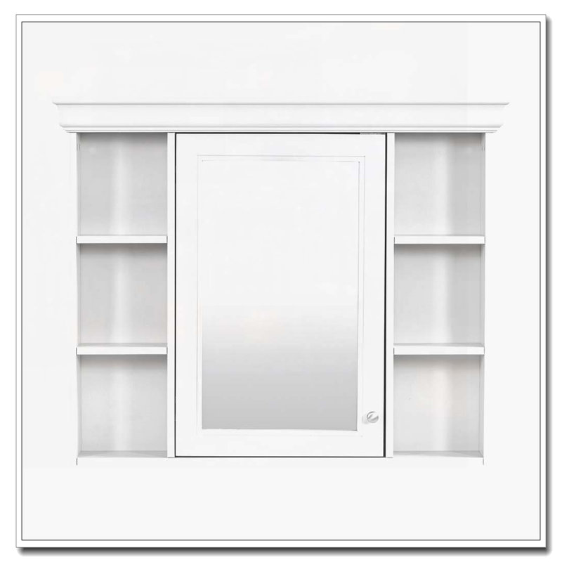 35" x 28" Wall Bathroom Cabinet with Mirror,Cabinet,6 Open Shelves, White