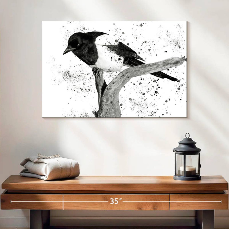 Oiseau noir et blanc Brampt, H 16 po x l 24 po