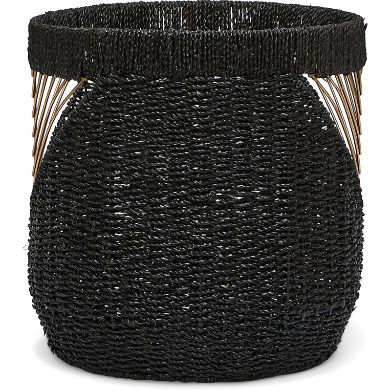 Black and Gold Round Seagrass Storage Basket