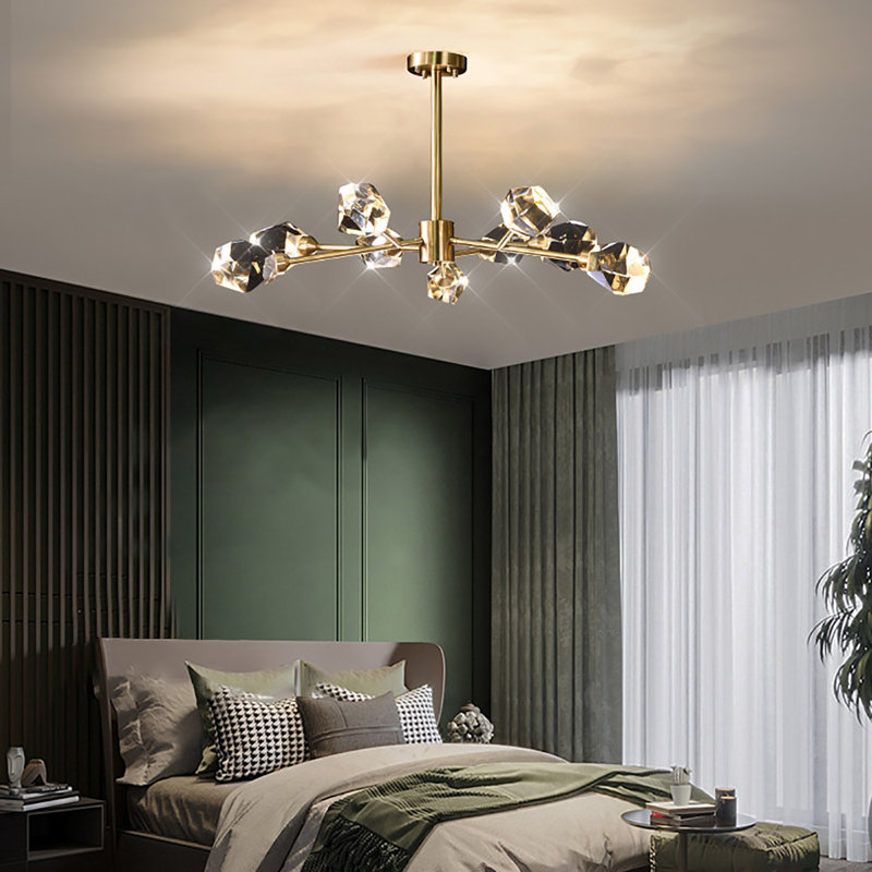 Lustre linéaire moderne à 9 lumières DEL avec cristal Spoutnik