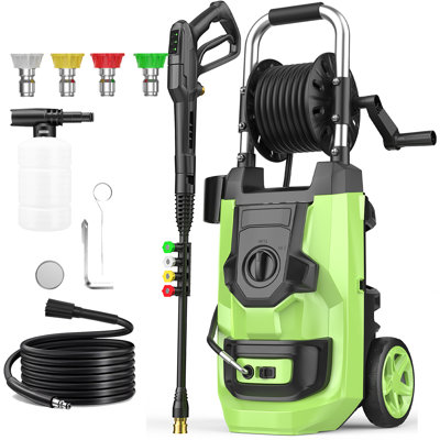 2026 New Pressure Washer 5000 PSI with 3 Levels Adjustable Pressure Gun, Portable Pull-Handle, 4 Nozzles and Foam Cannon, Heavy Duty Power Washer for Home/Car/Fence/Garden, Green