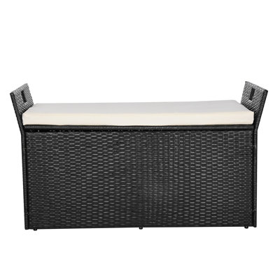 Banc de rangement extérieur, banc de rangement en rotin PE pour 2 personnes, coffre de terrasse de 40 gallons avec coussin et poignée latérale, supporte jusqu'à 400 lb, siège d'extérieur et porche pour balcon de patio
