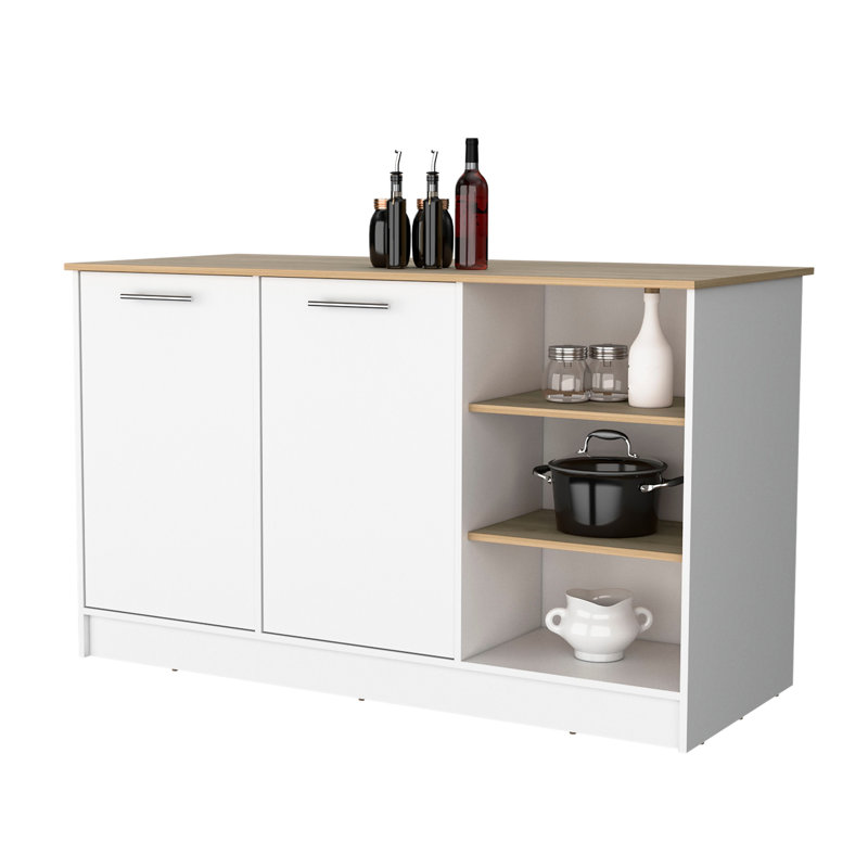 Chariot de cuisine blanc et frêne avec espace clos pour organiser l'îlot dans un look sophistiqué