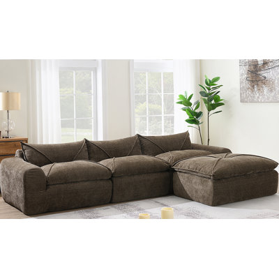 Canapé entièrement compressé avec mousse haute densité, conception sans pattes, aucun assemblage requis, combinaison libre et revêtement en chenille de particules pour une vie confortable
