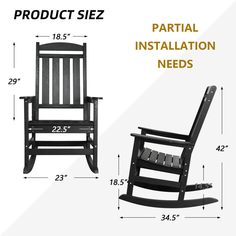 Ensemble de 2 chaises berçantes d'extérieur Hdpe, Noir