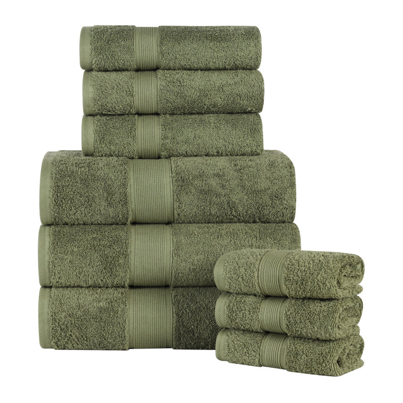 Lyndon Organic Cotton Medium Weight Towel Set, 9 Piece Set, Forest Green