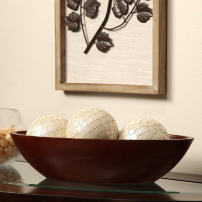 Bol ovale en bois brun foncé de 14,5 po Hosley, pièce maîtresse décorative rustique pour pot-pourri et orbes secs, décoration élégante pour la maison et le bureau, cadeau idéal pour les mariages, les spas et le reiki