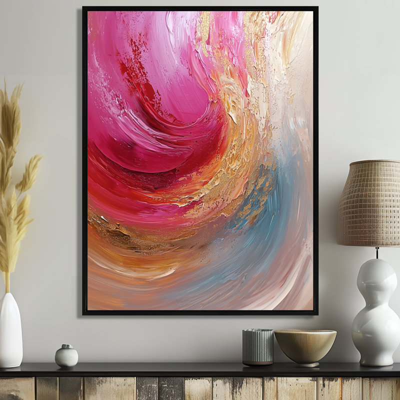 «Gold and Pink Ocean Ink Harmony I», reproduction d'art sur toile, Noir, Impression encadrée sans passe-partout