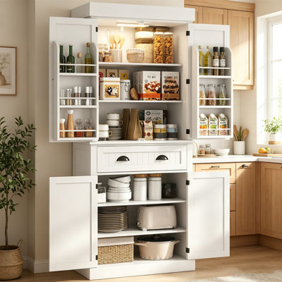 71" Kitchen Pantry Cabinet With Motion Sensor Light, Tall Storage Cabinet With 6 Door Shelves, A Drawer & 4 Adjustable Shelves, For Living Room, Dining Room