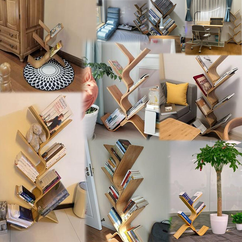 Floor bamboo tree bookshelf, (8 tablettes) H 55 po x l 25,2 po x P 7,9 po