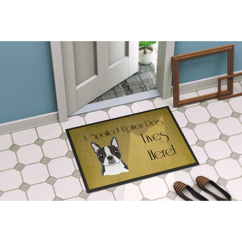 Paillasson d’extérieur antidérapant terrier de Boston Terrier de Tunkhannock, Rectangle 1 pi 6 po x 2 pi 3 po