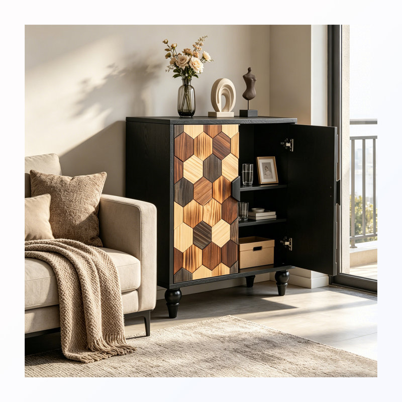 Buffet avec motif en nid d'abeille, Antique Black