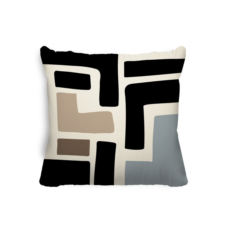 Coussin intérieur / extérieur en polyester filé Banksy, 19 po x 19 po, Gris / Blanc cassé