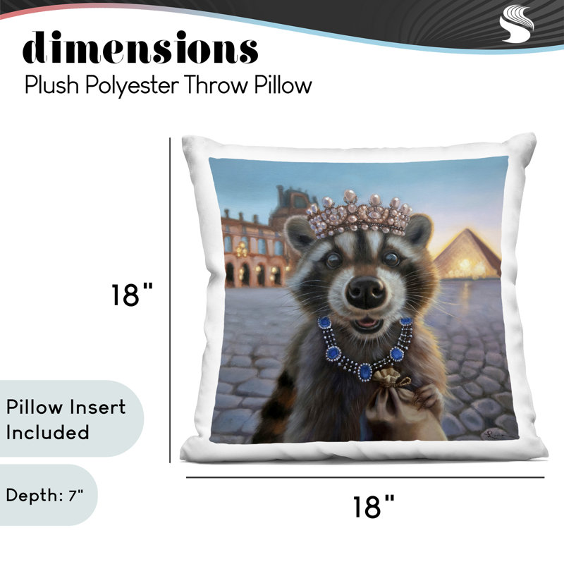Coussin décoratif Louvre Loot Raccoon, imprimé par Lucia Heffernan