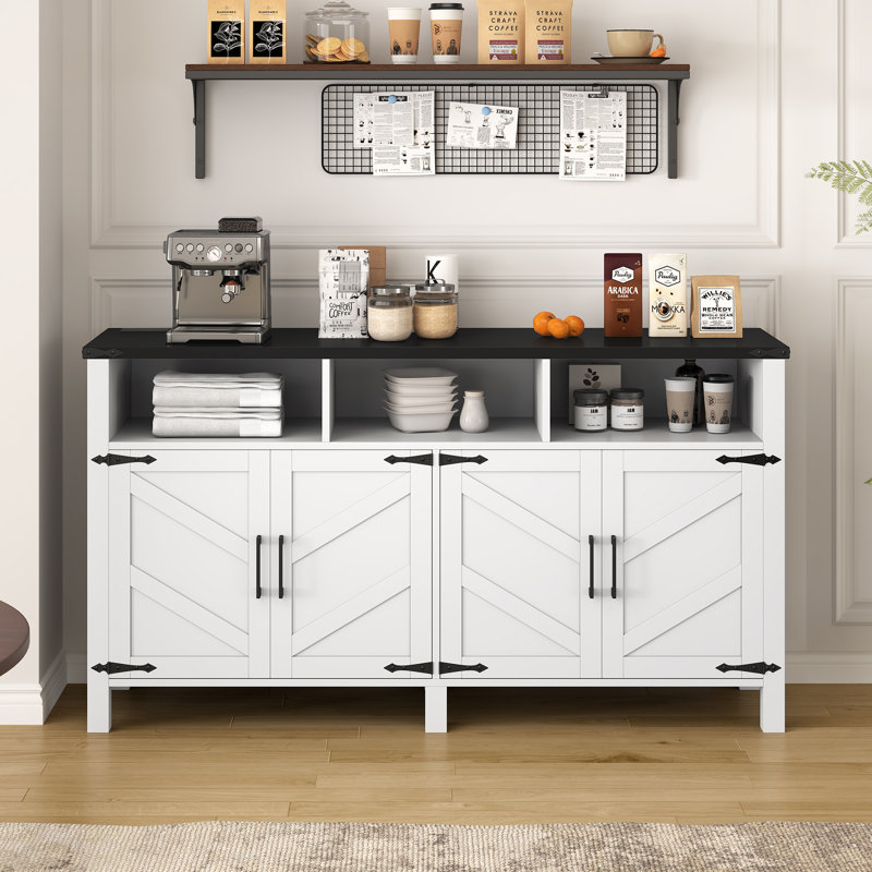 Buffet 59 pouces moderne à 4 portes avec prises de courant, ports USB et tablettes réglables | Idée de cadeau