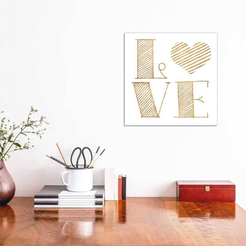 «Love Heart Gold» par SD graphiques Studio - impression d'art textuel, H 26 po x l 26 po x P 1,5 po, Toile tendue