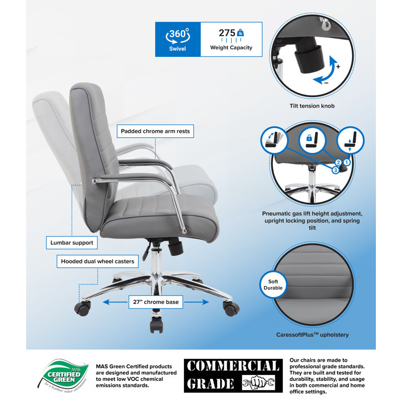 Modern Executive Ergonomic Swivel Chair in Ribbed Gray Vinyl
