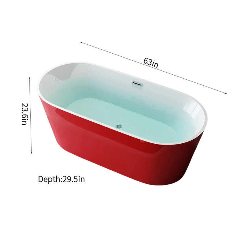 Baignoire ovale moderne simple en acrylique, Rouge