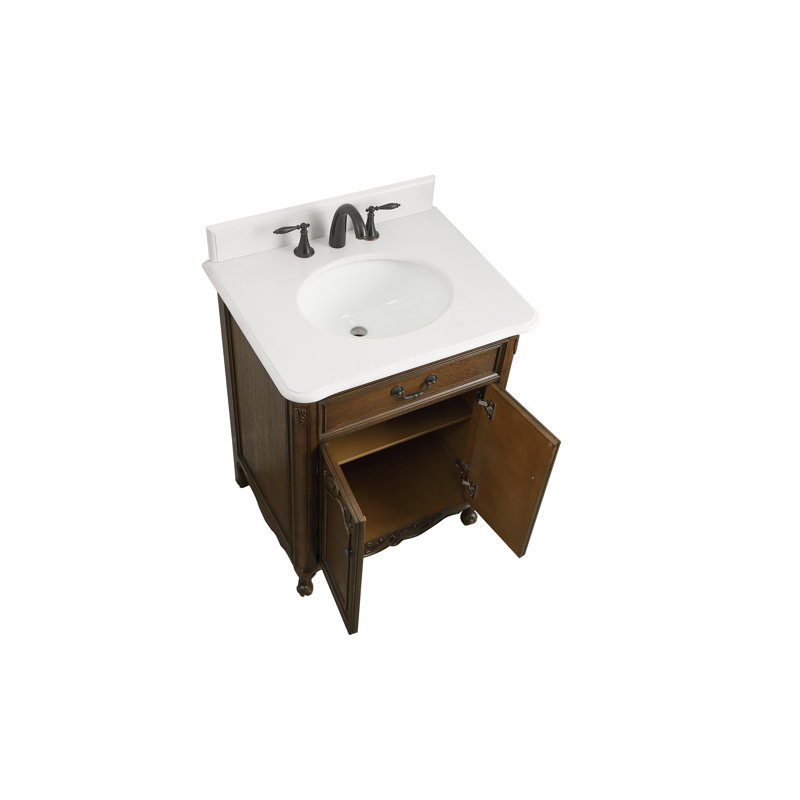 Ensemble de meuble-lavabo simple 27 po Angelique, Blanc pur, Chêne foncé