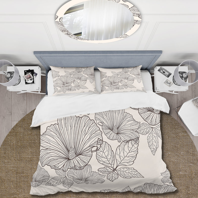 Fleurs et feuilles monochromes - Ensemble de housse de couette traditionnel - Microfibre de polyester