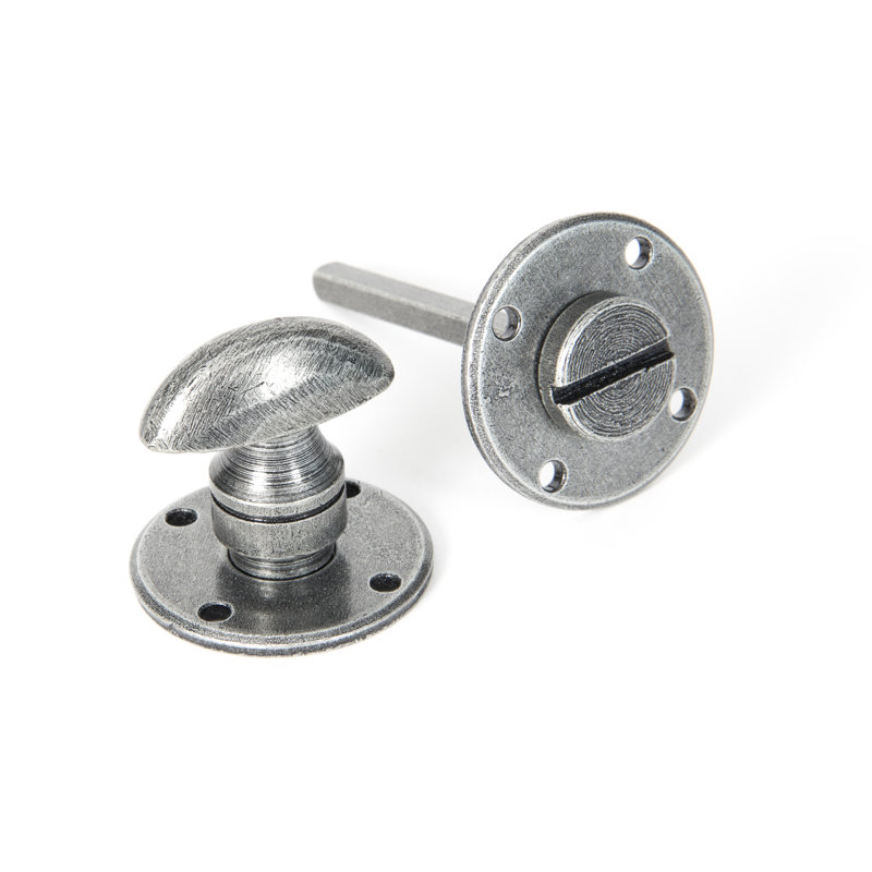 Round Bathroom Thumbturn Door Knocker, Pewter Patina