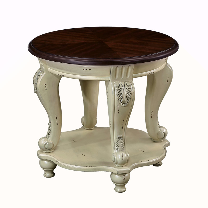 22'' Two Tone Round End Table, Brown, Beige