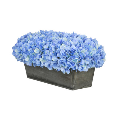 Synthetic Fabric Blue Hydrangea Arrangement in Planter