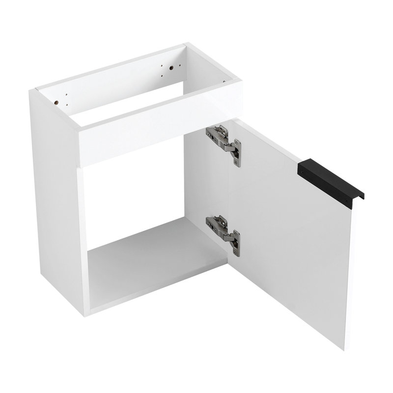 Meuble-lavabo autoportant avec lavabo en résine et 2 portes d'armoire à fermeture en douceur, Blanc brillant